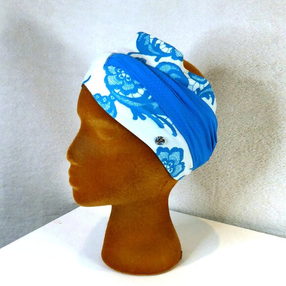 Lululemon Wide Headband Turquoise Blue and Floral on cream - Picture 1 of 5